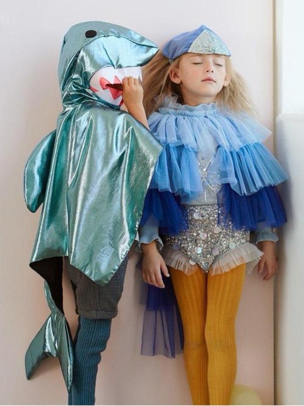 Meri Meri Metallic Shark Costume Cape in Aqua Blue